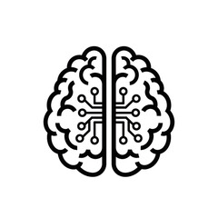 Digital brain with circuit board connections isolated on transparent background