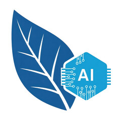 Blue leaf with ai chip, symbolizing artificial intelligence in nature isolated on transparent background