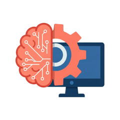 Artificial intelligence brain and computer icon isolated on transparent background