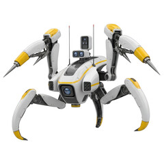 Futuristic spider robot with yellow accents isolated on transparent background