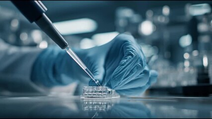 Scientist conducting laboratory research with pipette and test tube in a controlled environment