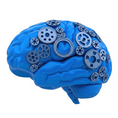 Blue brain with gears isolated on transparent background