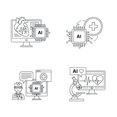 Artificial intelligence in healthcare icons isolated on transparent background