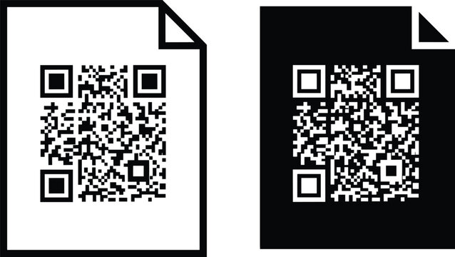 Minimalist black and white document file icons with QR codes for digital scanning, information access, and paperless office data.