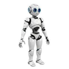 Cute white robot with big blue eyes isolated on transparent background