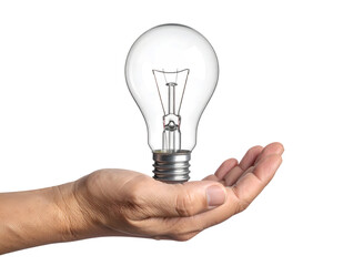 Hand Holding Light Bulb on White Background for Creative Ideas