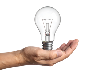 Hand Holding Light Bulb on White Background for Creative Ideas