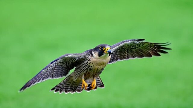Peregrine falcon in dynamic flight with outstretched wings