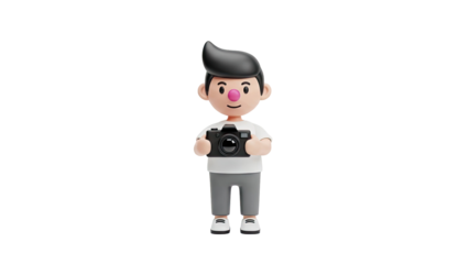 3D Cartoon Character Holding a Camera on transparent background