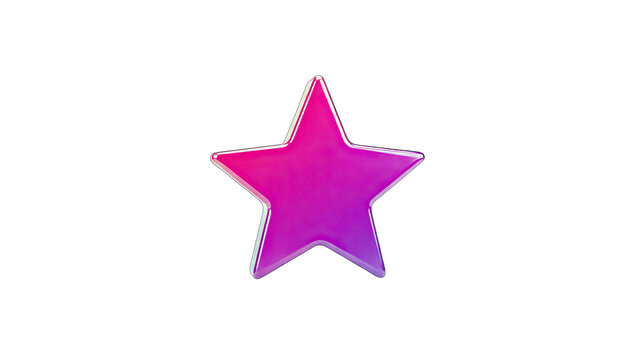 3D Glossy Star Shape with Pink Purple Gradient on transparent background