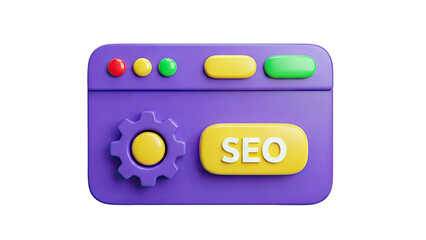 3D SEO interface icon with gear and buttons on transparent background