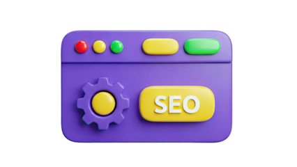 3D SEO interface icon with gear and buttons on transparent background