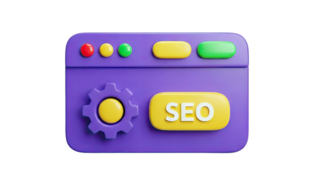 3D SEO interface icon with gear and buttons on transparent background - Powered by Adobe