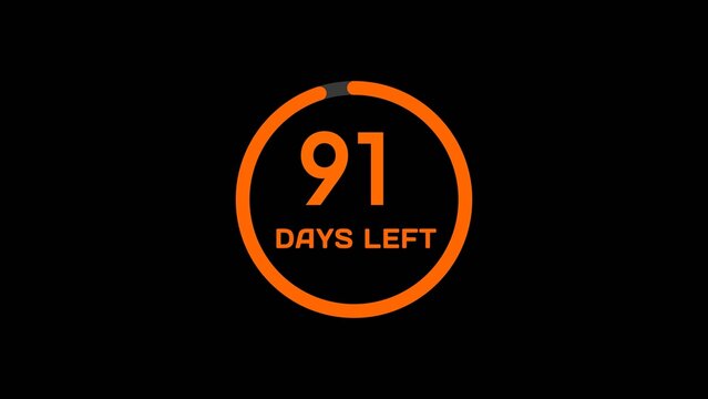 Countdown timer number illustration.  91 Days left countdown timer.