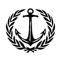 Nautical Anchor with Laurel Wreath Emblem Vector