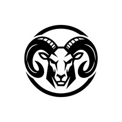 Ram head logo with curved horns mascot style black vector