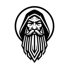 Bearded Old Man with Hood Illustration - Wisdom and Mythology Symbol