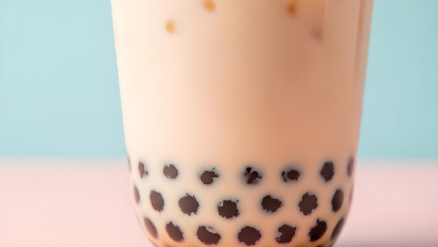 Close-up bubble milk tea with tapioca pearls at the bottom