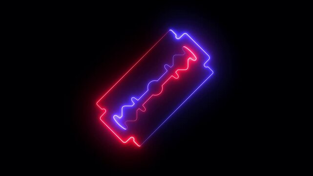 neon razor blade icon isolated on black background. razor blade icon animation. Personal care concept. 4K video animation.