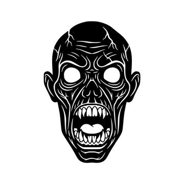 Angry Zombie Head Vector Illustration with Open Mouth and Sharp Teeth