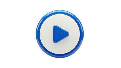 3D Blue and white 3D play button icon on transparent background