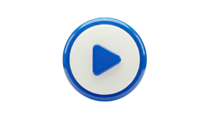 3D Blue and white 3D play button icon on transparent background
