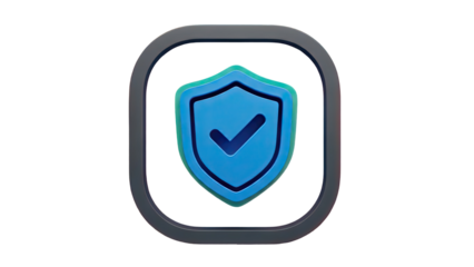 3D Blue shield with checkmark icon on transparent background