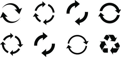 Set of Recycling Arrows and Circular Motion Vector Icons for Sustainable Design