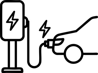 Electric Vehicle EV Charging Station Icon with Bolt and Plug Drawing