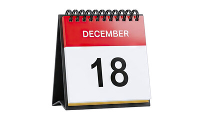 3D Desk Calendar Showing December 18 on transparent background