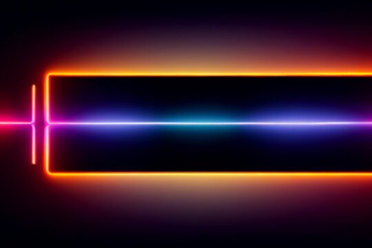 Neon battery bar of glowing energy, rectangular spectrum frame wrapped in orange and magenta light with a pulsing cyan core, symbolizing power storage, charge levels and digital vitality

 - Powered by Adobe