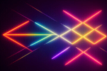 Obraz premium Neon Arrow Sequence: Cascading Spectrum Arrows and Diamond Links Race Diagonally Across the Frame, Suggesting Futuristic Motion in a Glowing Lattice of Electric Light