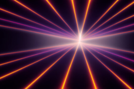 Solar Neon Flare: Radiating Amber and Violet Light Beams Burst From a Blinding Central Core, Forming a Futuristic Sun of Infinite Energy in the Deep Digital Night

