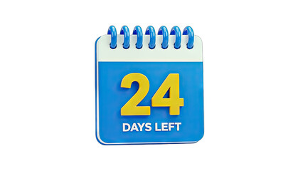 Fototapeta premium 3D 24 Days Left Calendar Icon on transparent background
