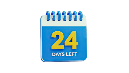 3D 24 Days Left Calendar Icon on transparent background