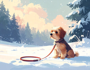 Lonely Dog Winter Storybook Illustration