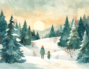 Soft Color Winter Storybook Illustration