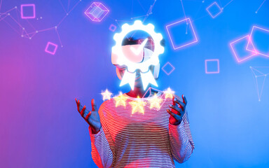 This image represents the concept of innovative quality management systems emphasizing client...