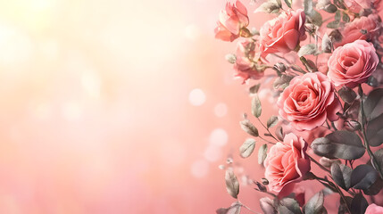 Soft pink roses on a dreamy blurred background with bokeh effect