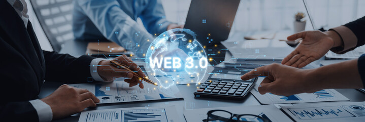 Concept of Web 3.0, the next generation of the internet. This technology represents a decentralized global network built on blockchain, enabling new digital experiences. Fermion