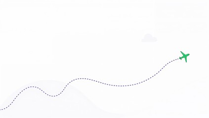 Travel agency design element showing airplane flying towards destination with path line.