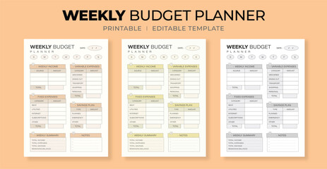 Minimal Weekly Budget Planner Template for Income, Savings, and Expense Tracking