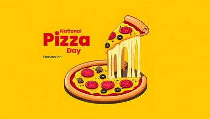 National pizza day celebration vector illustration featuring a slice with stringy melted cheese