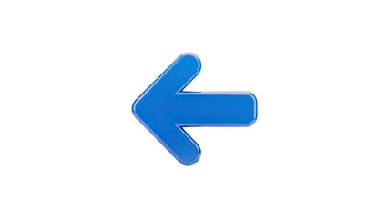 3D Blue arrow pointing left on transparent background