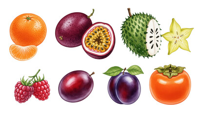 Hand painted watercolor fruit vector collection with tropical and berry fruits isolated on white background © MdRoni