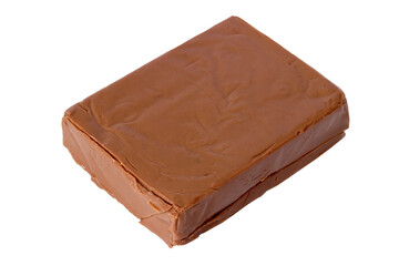 Chocolate processed cheese isolated on a white background. One Brown Rectangular Processed Cheese