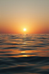 Obraz premium Low angle view of tranquil sea surface at sunrise with dramatic orange and red sky gradient.