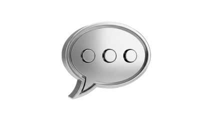 3D Silver chat bubble with three dots icon on transparent background