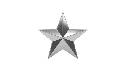3D Silver Five-Pointed Star on transparent background