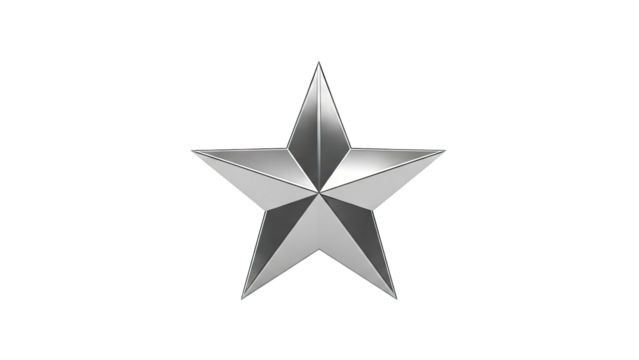 3D Silver Five-Pointed Star on transparent background - Powered by Adobe